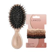Kit Escova de Cabelo Mini Rose + Mini Scrunchie 5 unid Lanossi