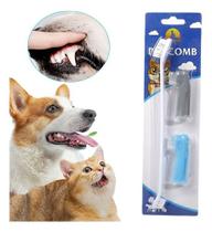 Kit Escova De Dente Dedeira Pets para Limpeza Tártaro Mau Hálito Cães Cachorros Gatos - Kit 3 Peças