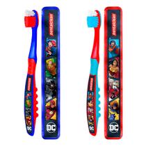 Kit Escova de Dente Infantil com Porta Escovas Escolar Heróis DC Liga da Justiça Dentalclean