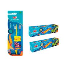 kit Escova de Dente Infantil hotwheels mais 2 gel dental condor kids