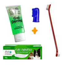 Kit Escova de Dente para Cachorro Gato + Pasta Dente + Dedeira Pet 60g