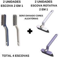 Kit Escova De Limpeza Multiuso Cerdas Duras 2 em 1 Portátil C/ Pinça Cozinha Banheiro Multifuncional - Home Art