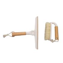 Kit escova de limpeza multiuso com cabo de bambu e rodo de pia dobrável com cabo de bambu off-white