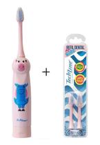 Kit Escova Dental Elétrica Kids Porquinho + 1 Refil duplo - Techline