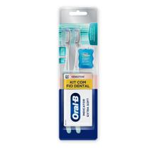 Kit Escova Dental Oral-B Sensitive Indicator Extra Macia 2 Unidades + Fio Dental Oral-B Satin Floss Kit Escova Dental Oral-B Sensitive Indicator Extra Macia 2 Unidades + Fio Dental Oral-B Satin Floss