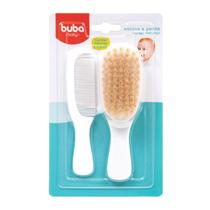 Kit Escova e Pente Buba Baby Cerdas Naturais e Macias Branco