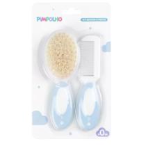 Kit Escova e Pente com Cerdas Naturais de Lã Azul Pimpolho Kit Escova e Pente com Cerdas Naturais de Lã Azul Pimpolho