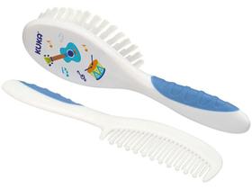 Kit Escova e Pente de Cabelo para Bebê Kuka - Soft Azul e Branco