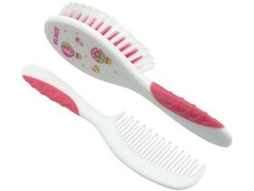 Kit Escova e Pente de Cabelo para Bebê Kuka - Soft Rosa e Branco