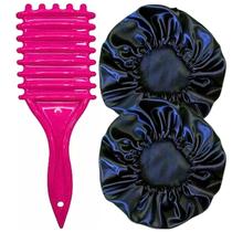 Kit Escova Fitagem Cachos e 2 Toucas Cetim Simples Antifrizz Proteção Capilar Kit Escova Fitagem Cachos e 2 Toucas Cetim Simples Antifrizz Proteção Capilar