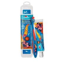 Kit Escova + Gel Dental Condor Kids Hot Wheels com Flúor Morango 50g e Ganhe Estojo Protetor Kit Escova + Gel Dental Condor Kids Hot Wheels com Flúor Morango 50g e Ganhe Estojo Protetor