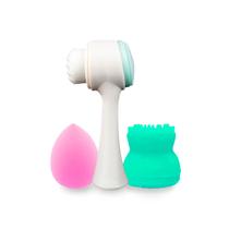 Kit Escova Limpeza + Esponja Polvo + Esponja Gota Maquiagem