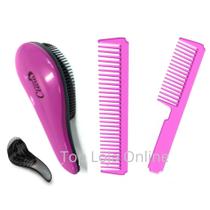 Kit Escova Mágica Pink e Pentes Para Desembaraçar Cabelos