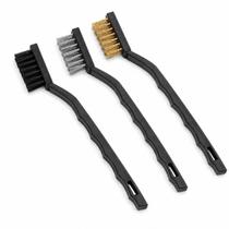 Kit Escova Mini 3 Peças Limpeza Aquário Filtro Bomba Terrário Cantos Enfeite Inox Latão Nylon Sem Produto Químico -