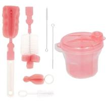 Kit Escova Para Mamadeiras e Canudos + Dosador Leite Pó Rosa Buba Kit Escova Para Mamadeiras e Canudos + Dosador Leite Pó Rosa Buba