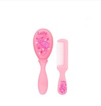 Kit escova + pente bebe rosa lolly
