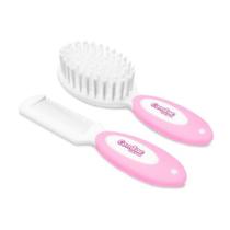 Kit Escova Pente Menina Bebe Rosa Comta Cerdas Nylon.