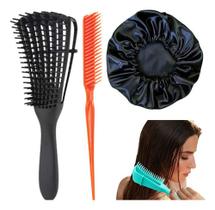 Kit Escova Pente Polvo Cacho+ Pente 3 Fileiras + Touca Cetin Kit Escova Pente Polvo Cacho+ Pente 3 Fileiras + Touca Cetin