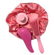 Kit Escova Polvo com Massageador Silicone e Touca de Cetim para Cabelos