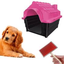 Kit Escova Profissional Tira Pelo Dogs + Casinha Pet N3 Rosa