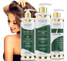 Kit Escova Progressiva Organic Care Redutor de Volume+Shampoo Antirresíduo Limpeza Profunda+Protetor Térmico 7em1 Leave-in Finalizador 500ml - Maochi