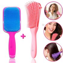 Kit Escova Raquete + Escova Polvo Cabelo Cacheado Liso Ondulado Cacheado Desembaraçadora Pegweb