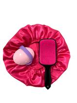 Kit Escova Raquete Fashion Flex Para Desembaraçar Cabelos + Escova de Silicone Massageadora Relax e Touca de Cetim