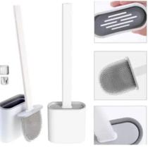 Kit Escova Suporte Sanitária Silicone Limpar Vaso Privada Banheiro