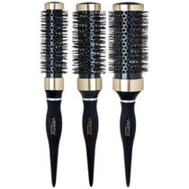 Kit Escova Vazada Ceramica Black e Gold 25/33/43mm Vertix Kit Escova Vazada Ceramica Black e Gold 25/33/43mm Vertix