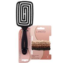 Kit Escova Ventilada Flex Quadrada e Mini Scrunchie Lanossi