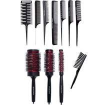 Kit escovas térmicas pmg + 7 pentes + limpador de escova marco boni