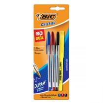 Kit escrita Cristal 1.0 com 3 unidades e 1 marca texto Brite Liner - Bic Kit escrita Cristal 1.0 com 3 unidades e 1 marca texto Brite Liner - Bic