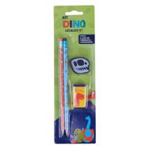 Kit Escrita Dino com 2 Lápis Apontador e Borracha Leonora