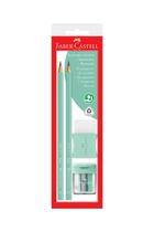 Kit Escrita Faber-Castell Pastel Verde com 2 Lápis HB Nº2, 1 Apontador e 1 Borracha