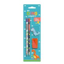 Kit Escrita Leonora Dino com 2 Lápis Grafite HB Nº 2 + Borracha + Apontador Kit Escrita Leonora Dino com 2 Lápis Grafite HB Nº 2 + Borracha + Apontador