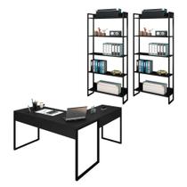 Kit Escritório 1 Mesa em L e 2 Estantes Industrial M18 Preto