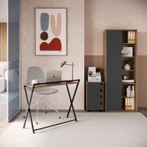 Kit Escritório 3 Pçs Com Mesa 94x46, Estante 180x70, Gaveteiro 4 Gav Lacasamia