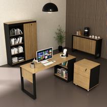 Kit Escritório 5 Peças com 1 Escrivaninhas, 1 Gaveteiro, 1 Estante e 2 Armários Multiuso Kit Escritório 5 Peças com 1 Escrivaninhas, 1 Gaveteiro, 1 Estante e 2 Armários Multiuso