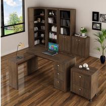 Kit Escritório 6 Peças com Mesa para Escritório em L, Balcão, Gaveteiro, Armário Multiuso Alto e 2 Estantes Kit Escritório 6 Peças com Mesa para Escritório em L, Balcão, Gaveteiro, Armário Multiuso Alto e 2 Estantes