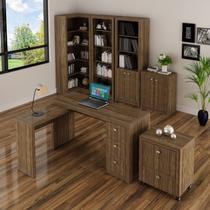 Kit Escritório 6 Peças com Mesa para Escritório em L, Balcão, Gaveteiro, Armário Multiuso Alto e 2 Estantes Kit Escritório 6 Peças com Mesa para Escritório em L, Balcão, Gaveteiro, Armário Multiuso Alto e 2 Estantes