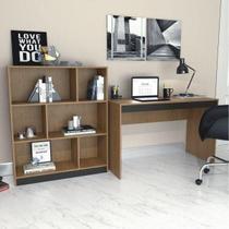 Kit Escritório B28 com Mesa e Estante com 6 Nichos - Mel/Preto Kit Escritório B28 com Mesa e Estante com 6 Nichos - Mel/Preto