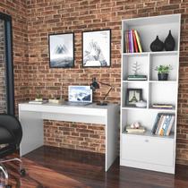 Kit Escritório Bali com Mesa e Estante Livreiro - Branco Kit Escritório Bali com Mesa e Estante Livreiro - Branco
