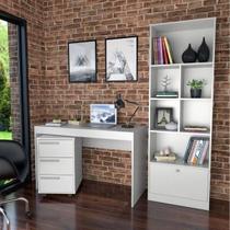 Kit Escritório Bali com Mesa, Estante Livreiro e Gaveteiro - Branco Kit Escritório Bali com Mesa, Estante Livreiro e Gaveteiro - Branco