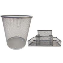Kit Escritório Básico com Organizador de Mesa Porta Caneta Lápis e Lixo Lixeira Aramada 10l Kit Escritório Básico com Organizador de Mesa Porta Caneta Lápis e Lixo Lixeira Aramada 10l