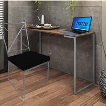 Kit Escritório Clark Cadeira e Mesa Industrial Ferro Cinza Tampo MDF Imbuia Suede Preto - Ahz Móveis