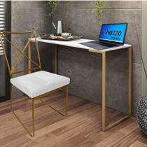 Kit Escritório Clark Cadeira e Mesa Industrial Ferro Dourado Tampo MDF Branco material sintético Branco - Ahz Móveis