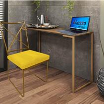 Kit Escritório Clark Cadeira e Mesa Industrial Ferro Dourado Tampo MDF Caramelo material sintético Amarelo - Ahz Móveis