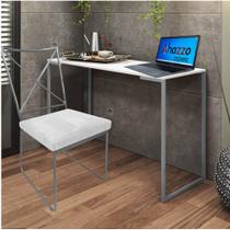 Kit Escritório Clark Cadeira e Mesa Industrial Ferro Prata Tampo MDF Branco Suede Branco - Ahazzo Móveis