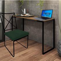 Kit Escritório Clark Cadeira e Mesa Industrial Ferro Preto Tampo MDF Ambar Suede Verde Escuro - Ahz Móveis