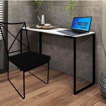 Kit Escritório Clark Cadeira e Mesa Industrial Ferro Preto Tampo MDF Branco material sintético Preto - Ahazzo Móveis